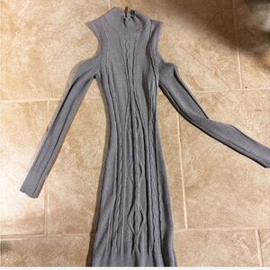 Gray Cable Knit Cold Shoulder Dress